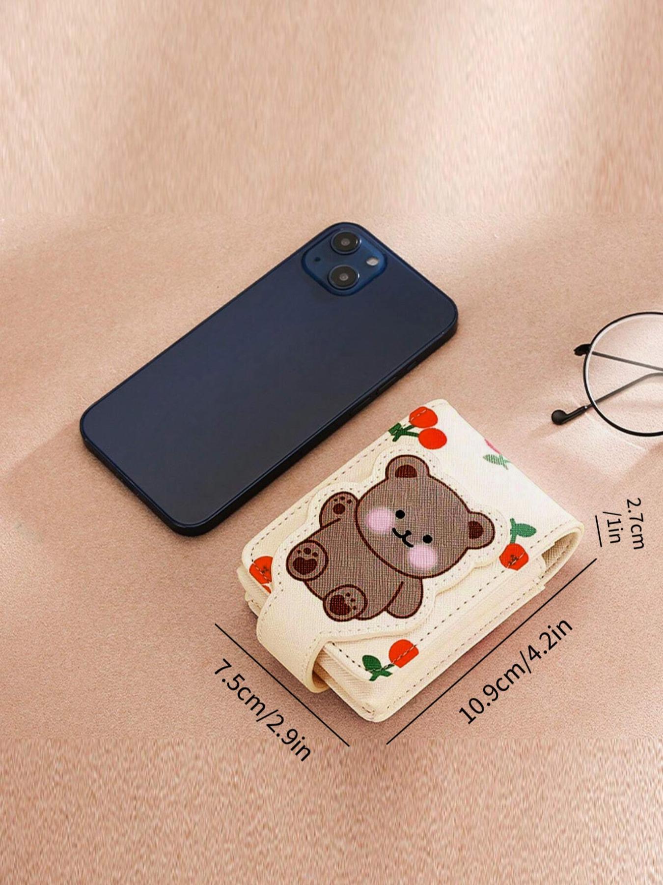 Father's Day Gifts, Cute Cartoon Bear & Cherry Pattern Makeup Bag with Mirror, Back To School, Portable Travel Makeup Bag, Cosmetic Storage Bag, Makeup Organizer Pouch for Women & Girls,