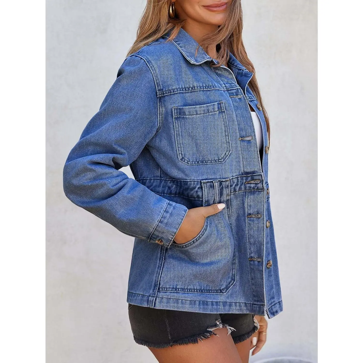 Womens Oversized Denim Jacket Distressed Button Down Boyfriend Jean Jackets 2026 Trendy Shacket outerwear layering piece must have aesthetic fall fashion versatile warm layer viral style