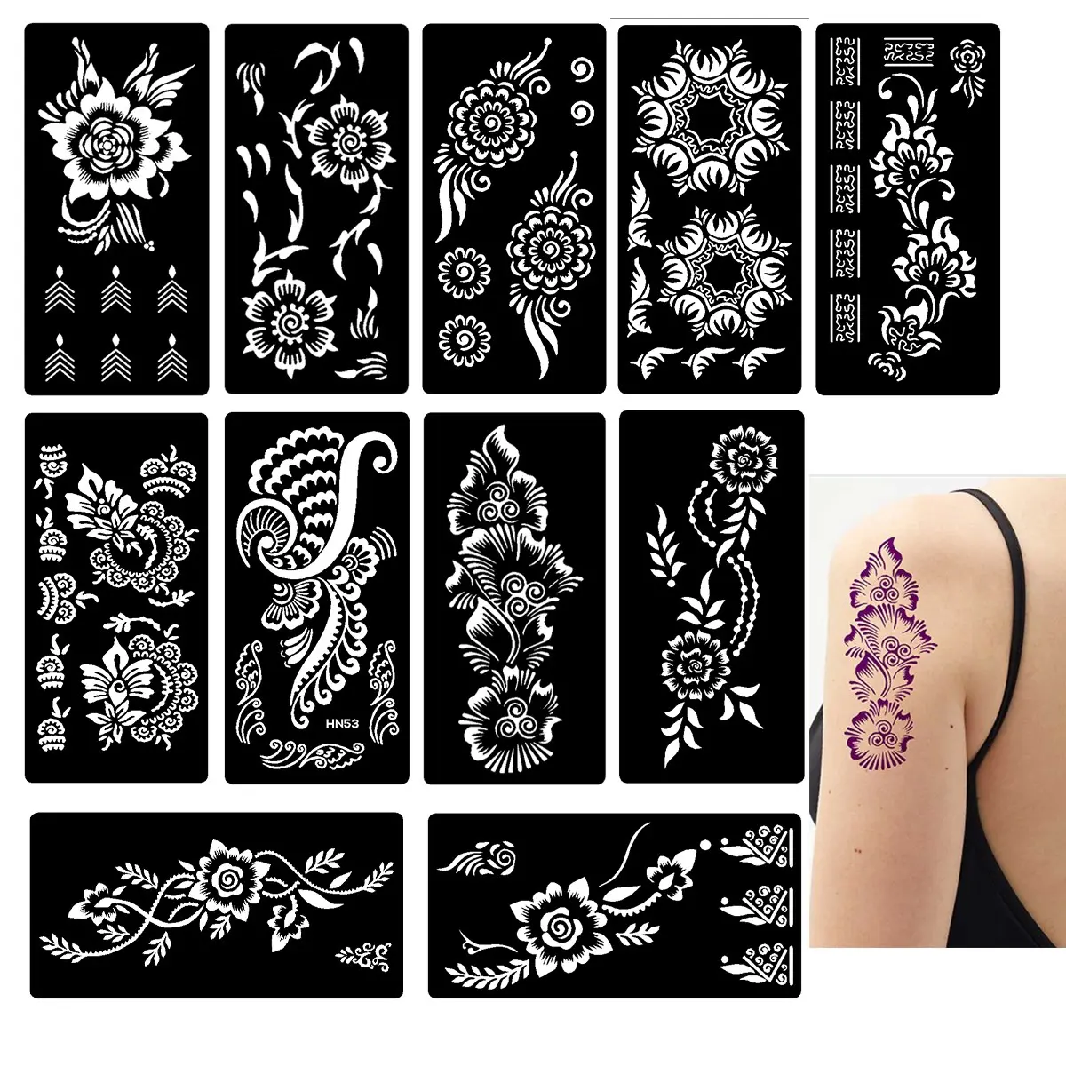 11 Sheets 7.05*3.5 Inch Floral Cutout Templates, DIY Body Painting Stickers for Arms, Shoulders, Hands, Waist, Party, Festival Makeup Decoration