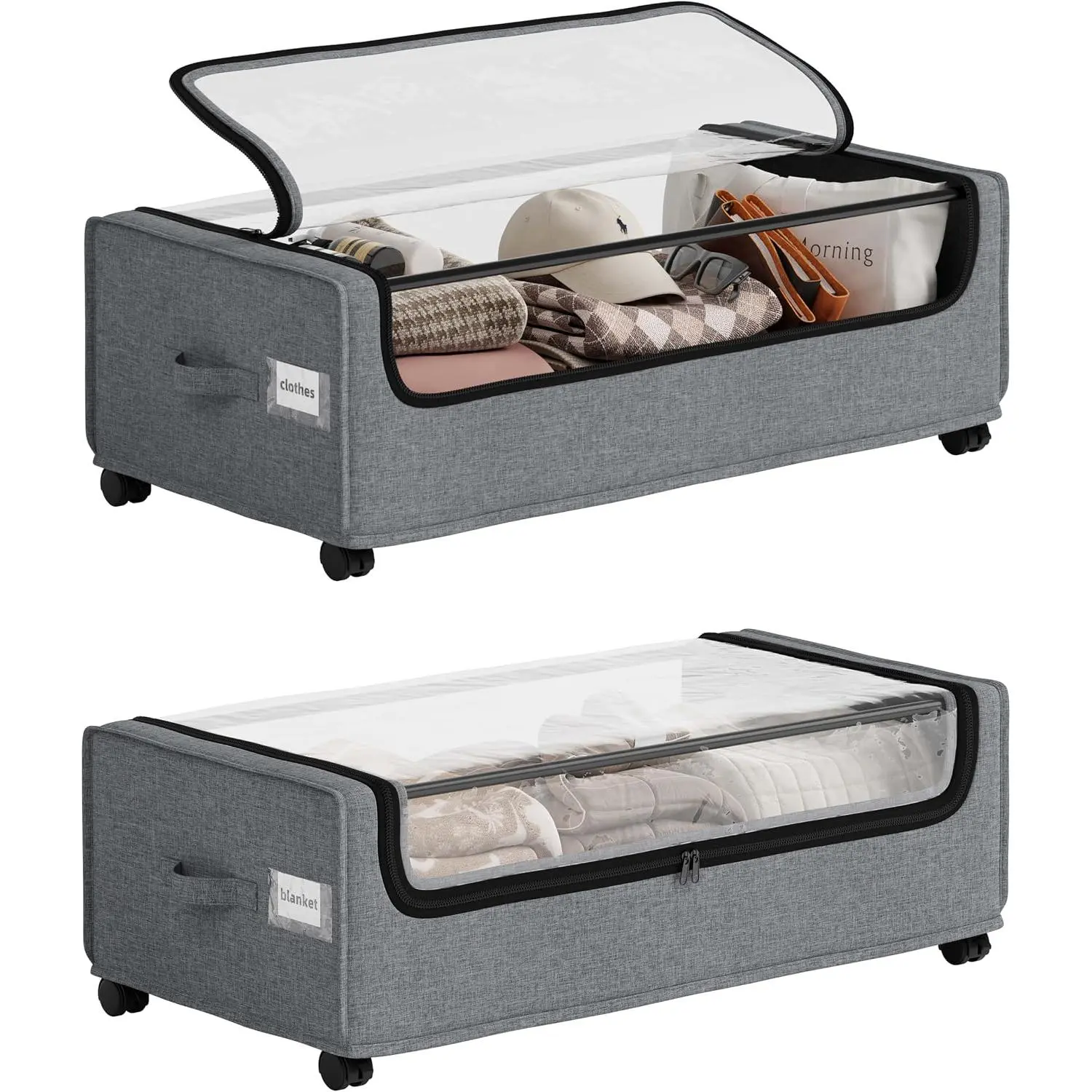 Under Bed Storage, Tall Size Under Bed Storage With Wheels, Under bed Shoe Storage, Metal Frame, 90L Capacity, Storage Drawers for Bedroom