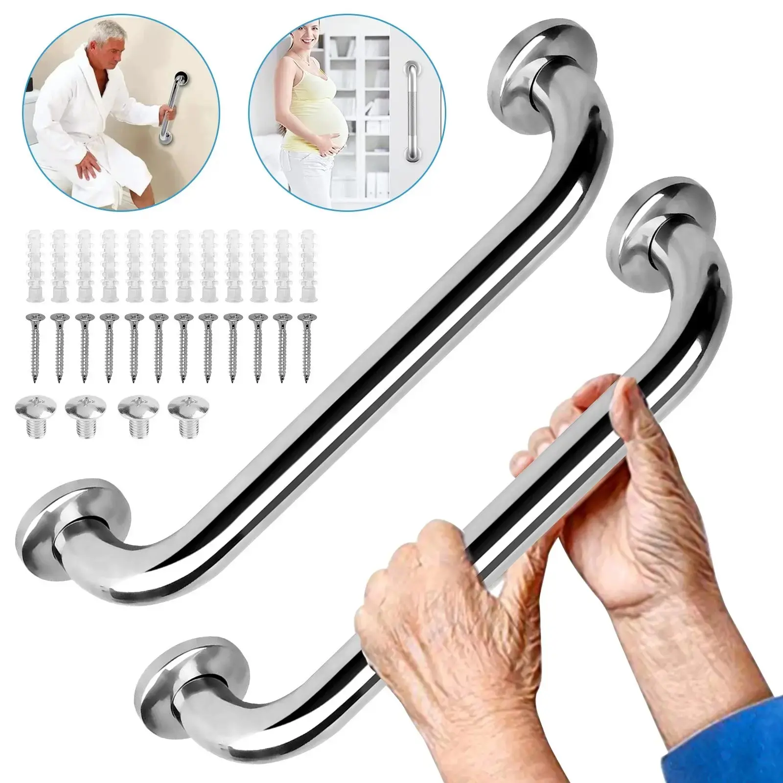 Stainless Steel Wall Mounted Grab Bar for Elderly Handicapped Bathroom Safety and Shower Tub Handle Support