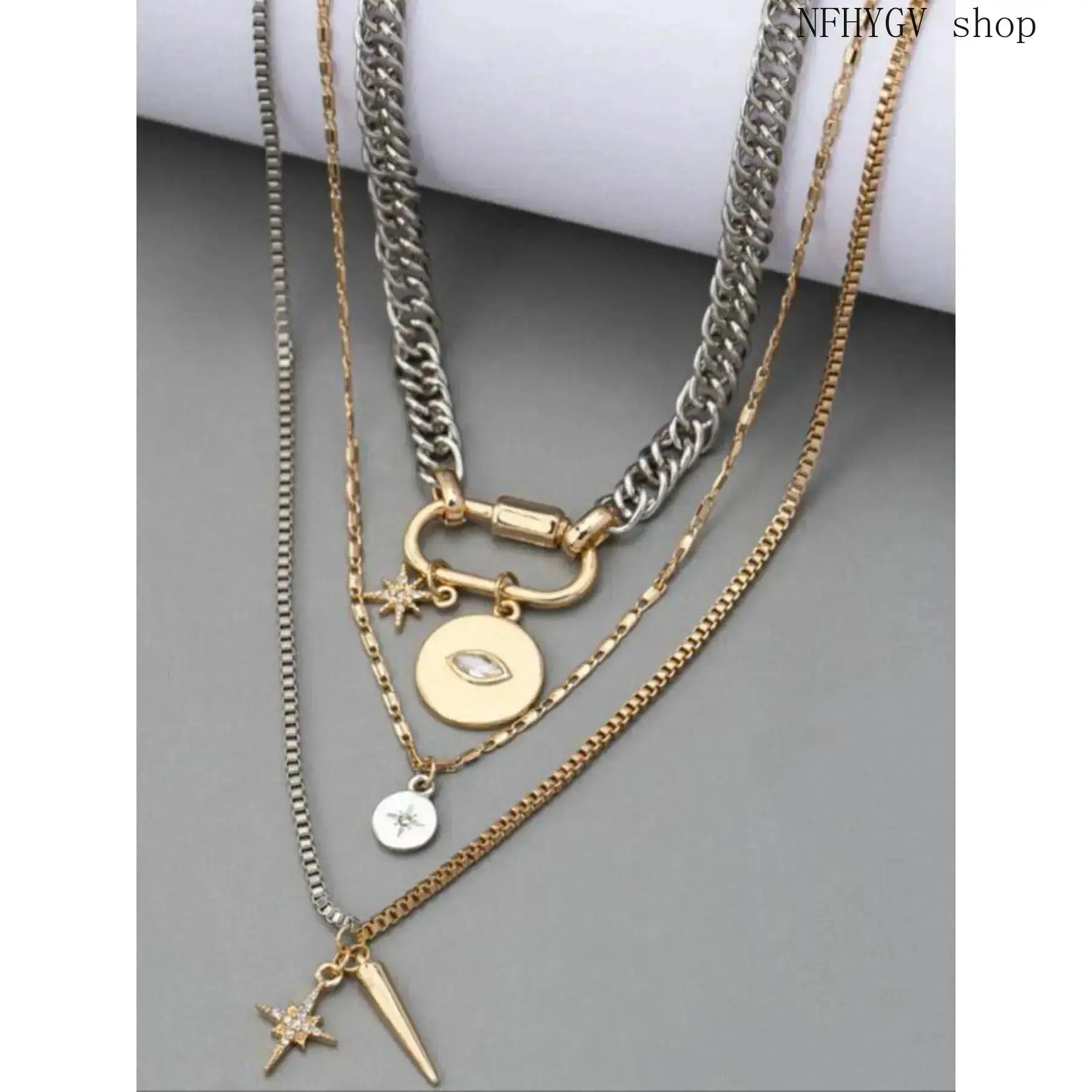3Pcs Layered Gold Necklace Set For Women, Dainty Minimalist Eye Pendant Stacking Jewelry, Tarnish Proof Multi-Chain Accessory For Adult Everyday Casual Outfits