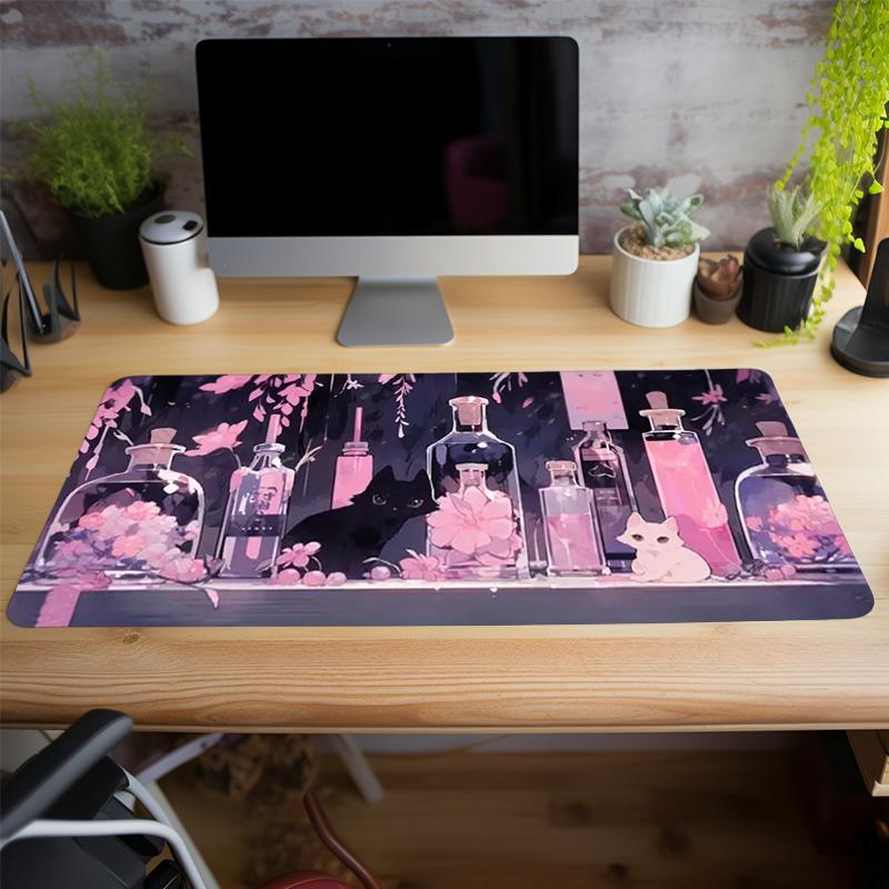 Creative Flower & Cat Pattern Mouse Pad, Large Gaming Mouse Pad, Non-slip Computer Keyboard Pad for Home Office