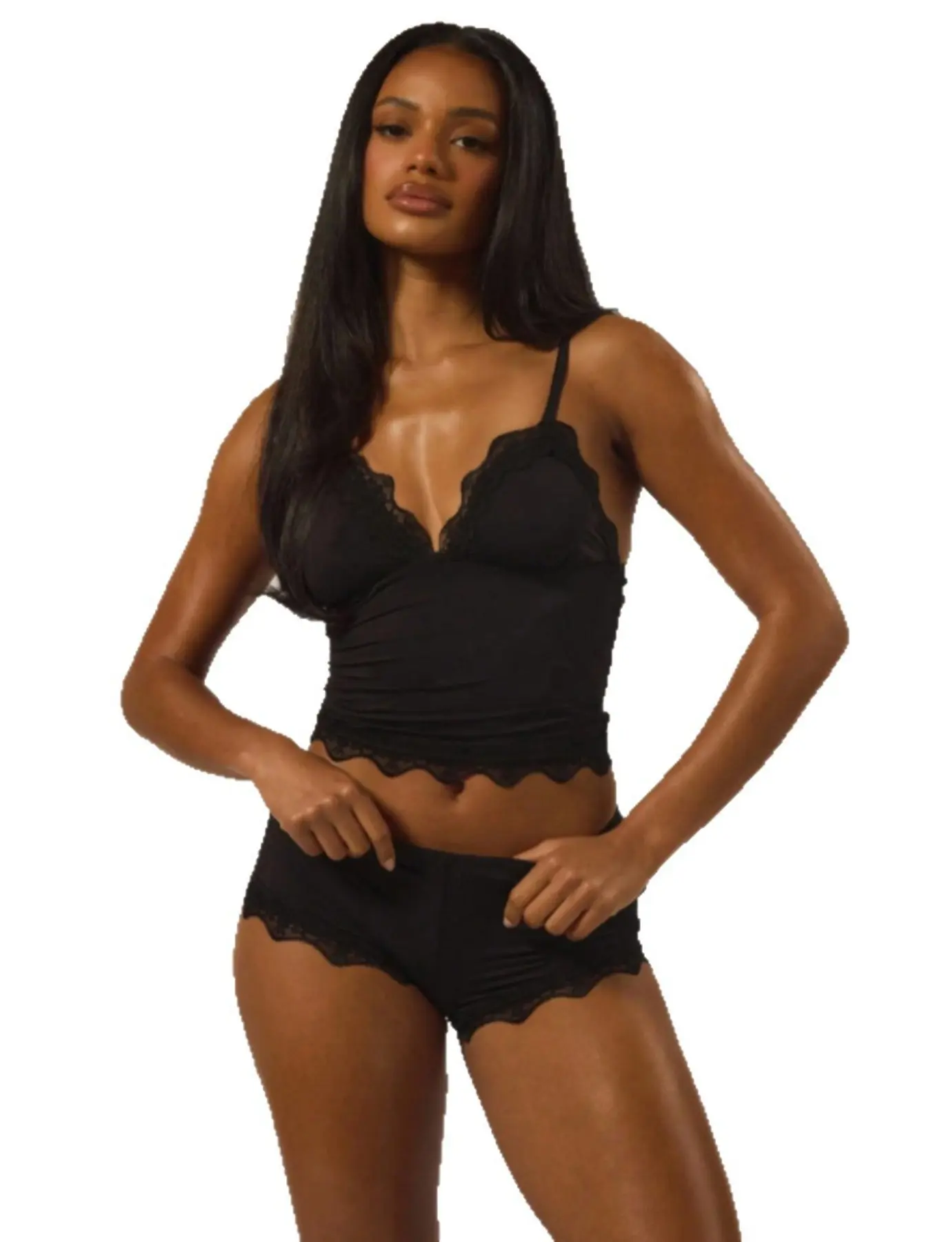 Sexy Lace Deep V Wireless Bra Set, Fashionable Spaghetti Strap Top, Comfortable Undergarment, Stylish Feminine Women's Lingerie S-XL
