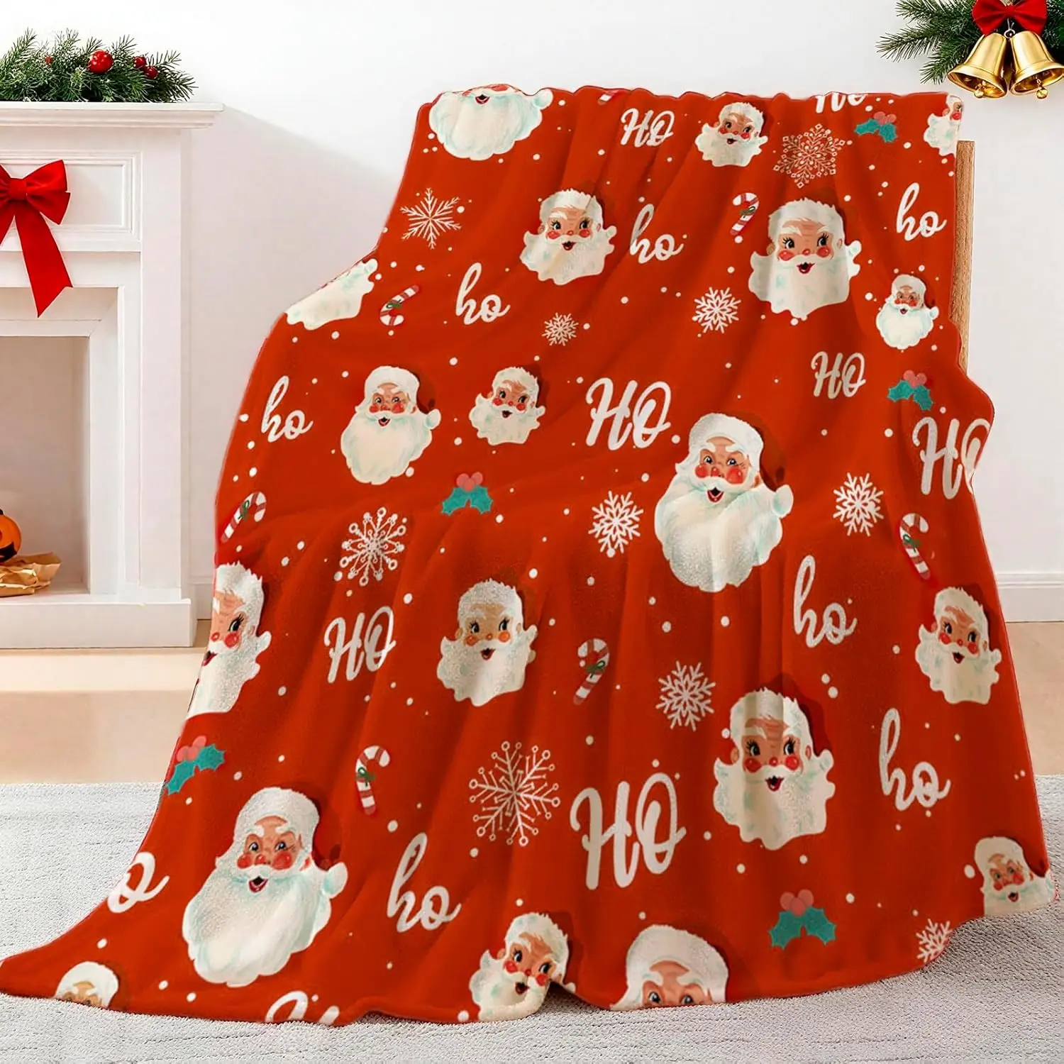 Merry Christmas Throw Blanket Red Ho Ho Xmas Holiday Party Blanket Cute Santa Claus Christmas Blanket for Couch Funny Snowman Xmas Bed Blanket