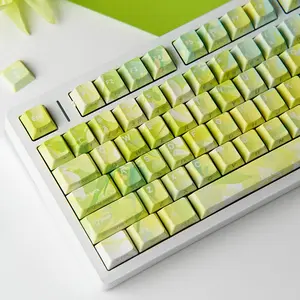131 Key Summer Trail Mechanical Keyboard Keycaps, Dual Color Injection Molding, Heat Transfer Process, Transparent Side, English French German Spanish Forest Style