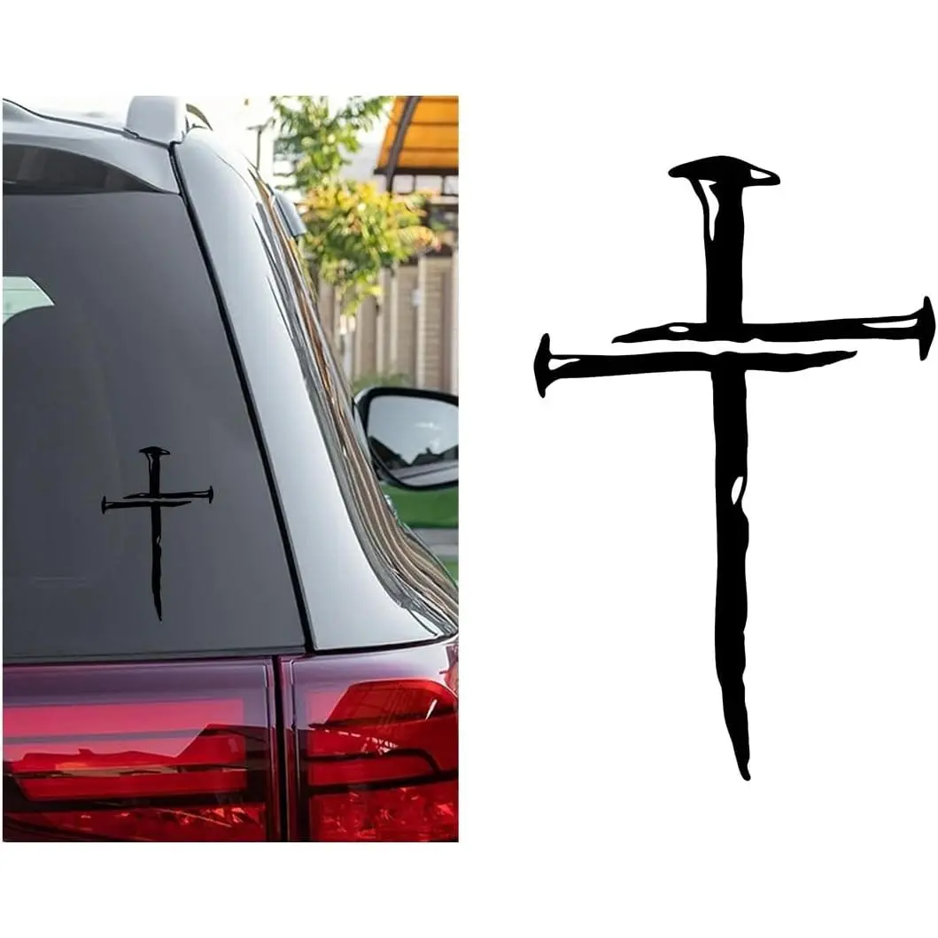 Christian Cross Nails Removable Waterproof Vinyl Decal, Baby & Maternity Car Bumper Window Accessory, Black Sticker for Truck Motorcycle Helmet Laptop, Sticker Set, Removable Decal