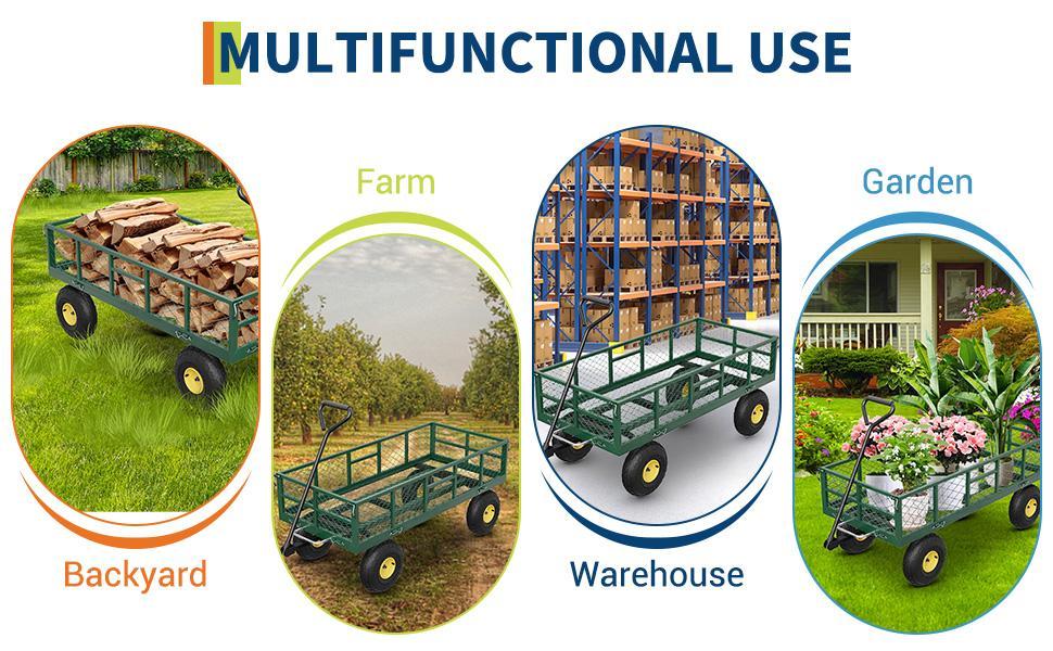 900 LBS Garden Dump Cart with Removable Sidewalls, Heavy Duty Steel Dump Wagon with 180° Swivel Handle & 10 in Tires, Yard Cart Utility Wheelbarrow for Backyard Farm