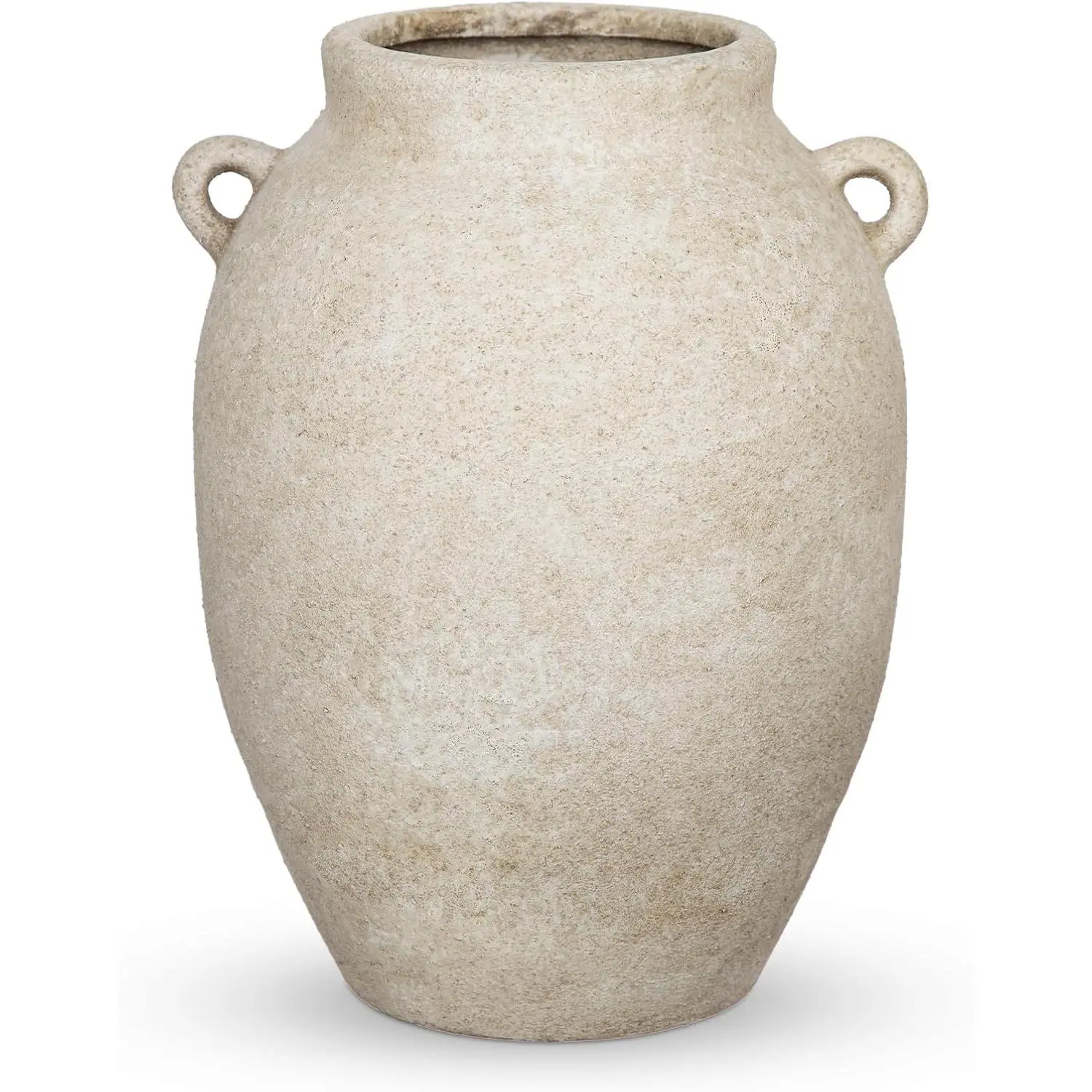 Hollyone Beige White Rustic Ceramic Vase 8.1" Tall Vintage Farmhouse Flower Vases with Handle Large Decorative Terracotta Vases for Table Centerpiece Home Living Room Shelf Fireplace Decor