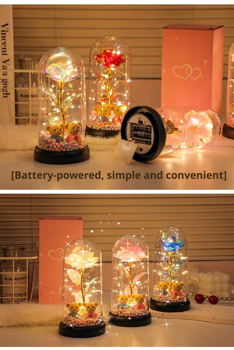 A Thoughtful Gift Everlasting Flowers A Creative Gold-Leaf Artificial  Bouquet With A Medium-Sized Lampshade, Warm Light Gift Box, A Luminous Acrylic Night Light For Bedroom , A Keepsake, Holiday Gift, Mother'S Day Gift Eternal Glass Roses Sympathy Great