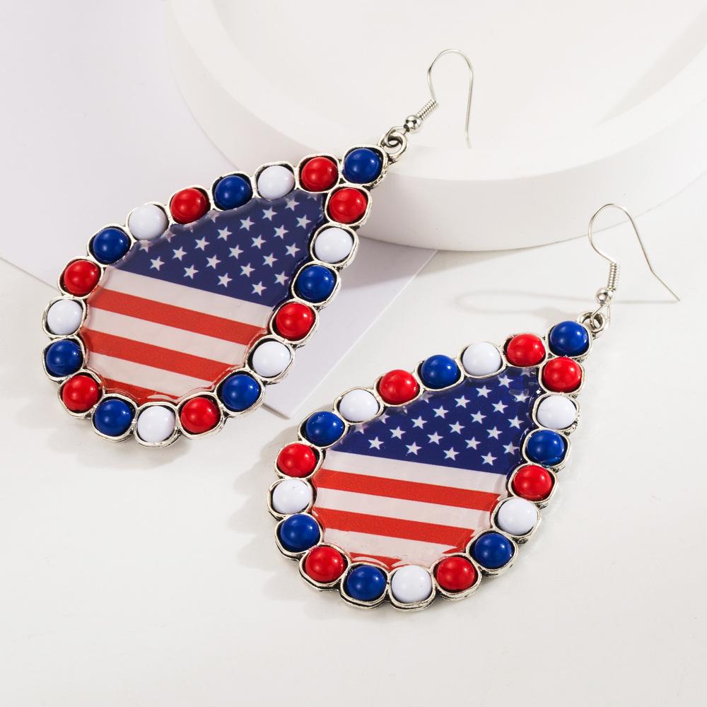 Daily Earrings, Alloy Inlaid Acrylic Diamonds, Red White Blue Printed Flag Earrings Jewelry