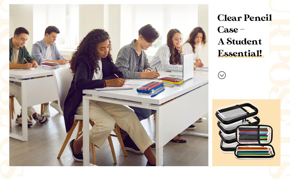 4 Pcs Clear Hard Sided Zipper Pencil Case Pouches Bulk Plastic Hard Shell Pencil Case Box Organizer with Mesh Pocket Toiletry Pouch Makeup Bag, Back to School Supplies(Macaron)