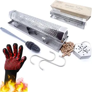 12'' Pellet Smoker Tube, Smoke Tube for Pellet Smoker With a Stainless Steel Tray and Tube Cover, 5 Hours Billowing Smoke, Works with Any Grill or Smoker