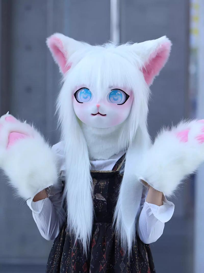 Cute Fursuit Kigurumi Headset Furry Animal Cosplay Costume Paws Kig Comiket Furries Rubbit Doll Cat Comiket Furries Doll Costume