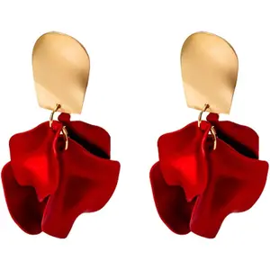 Chic Elegant Boho Red Rose Petal Dangle Resin Acrylic Tiered Matte Flower Earrings Statement Exaggerated Floral Tassel Earrings for Women