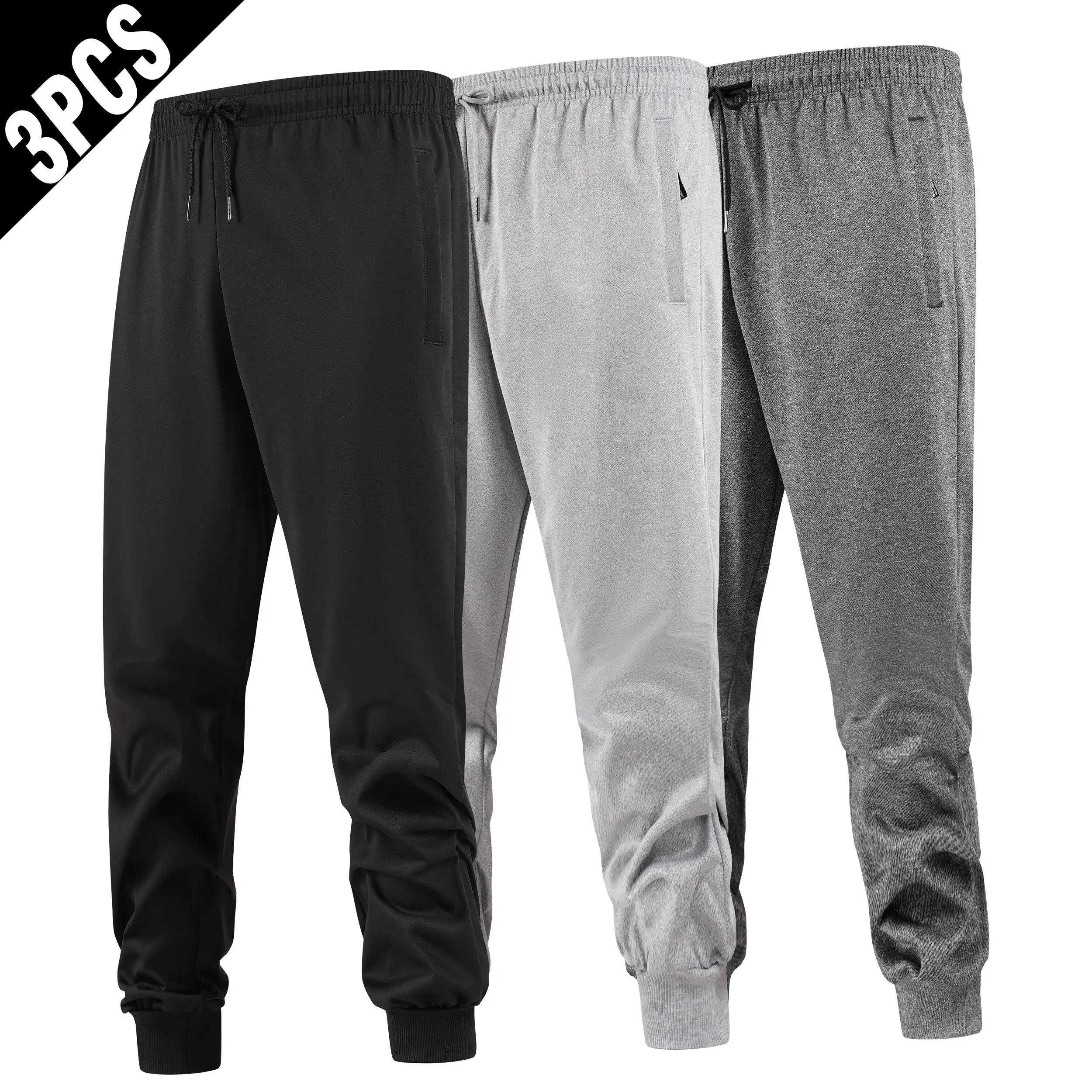 Men's 3-Pack Tapered Joggers, Soft Athletic Sweatpants with Zipper Pockets and Drawstring for Workout & Casual Wear, Soft Joggers, Sports Jogger Pants loose fit sport pant bottom male clothes com frt clothing mens Lightweight Elastic men
