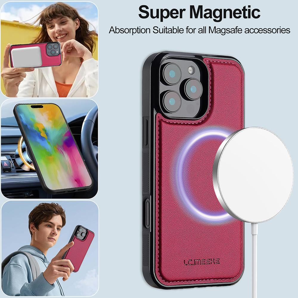 Magnetic Phone Case with Card Slot, 1 Count PU Leather Card Wallet Flip Phone Cover with Wristband, Phone Accessories for iPhone