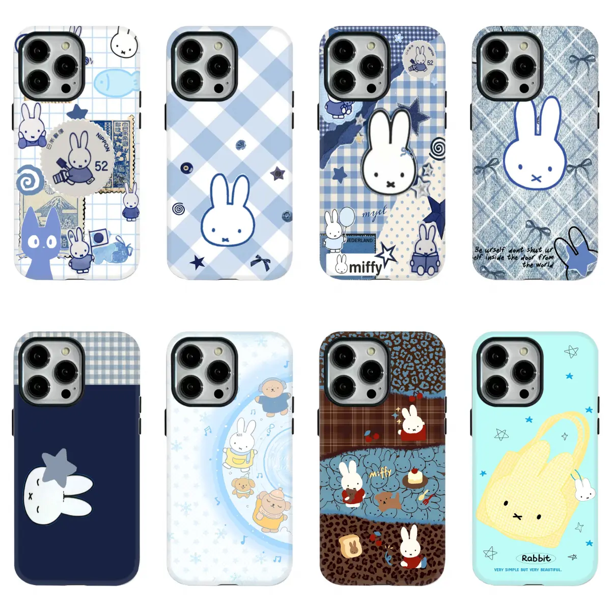 Fashion Miffy Blue Style Y2K Cute Rabbit Patterns Phone Case for iPhone 17 16 15 14 13 12 11 Pro Max Plus Air Anti Fall Protective Drop-proof Gift Unique Design
