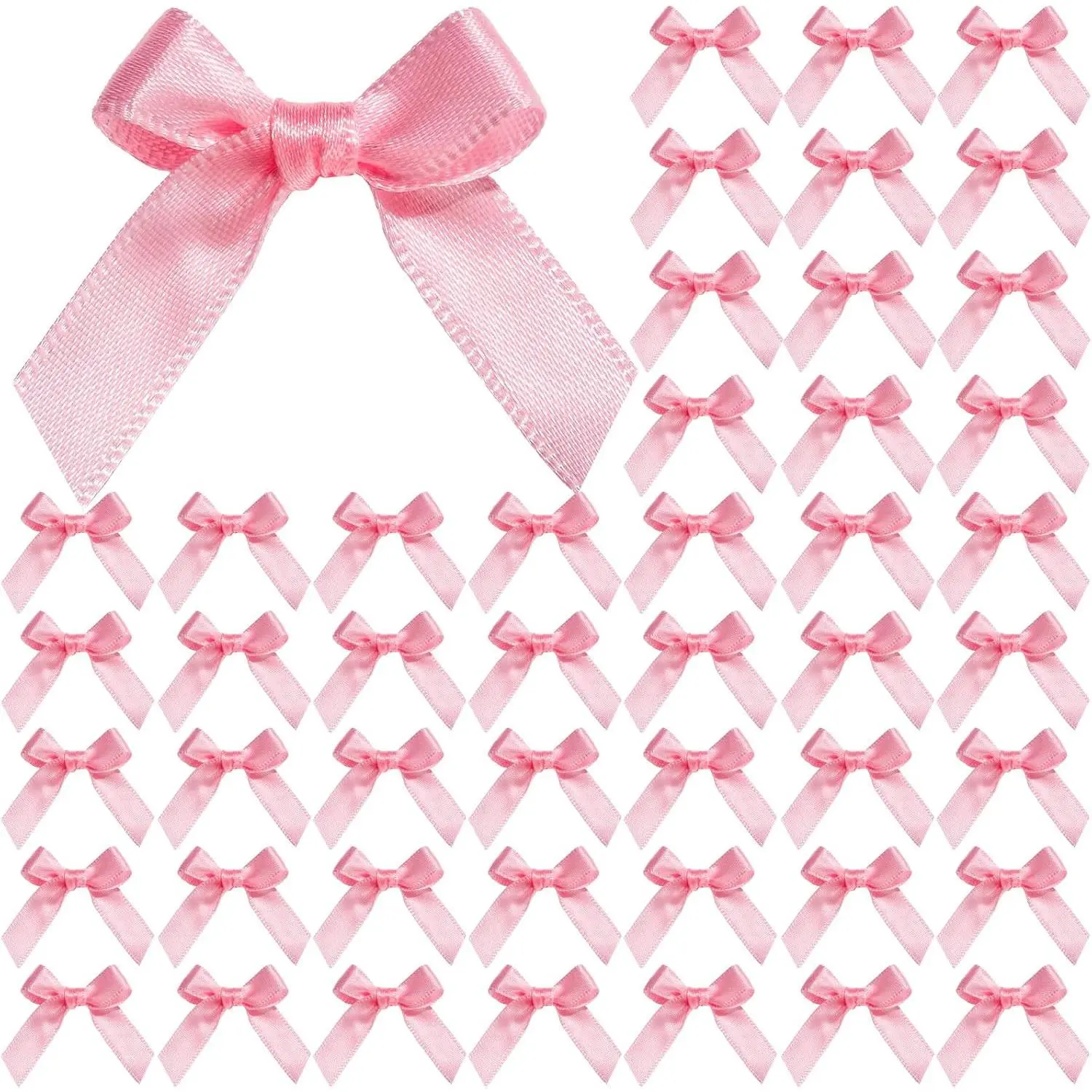50-Piece Mini Pink Satin Ribbon Bows for Sofa Decor, Party Favors, Craft Projects, Gift Box Embellishments, Pre-Tied