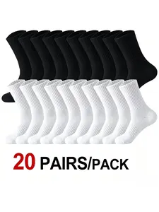 20 Pairs High Ankle Socks Anti-Odor Business Sports Sweat-Absorbent Comfortable, Men Women Polyester Crew Socks for Daily Wear