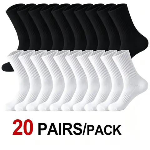 【Black Friday】20 Pairs Polyester Crew Socks, Anti-Odor Sweat-Absorbent Sports Socks, Casual Comfortable Socks for Men & Women, Suitable for Daily Wear