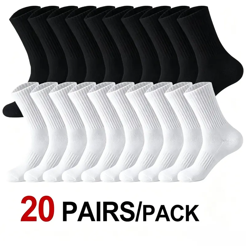 【Black Friday】20 Pairs Polyester Crew Socks, Anti-Odor Sweat-Absorbent Sports Socks, Casual Comfortable Socks for Men & Women, Suitable for Daily Wear