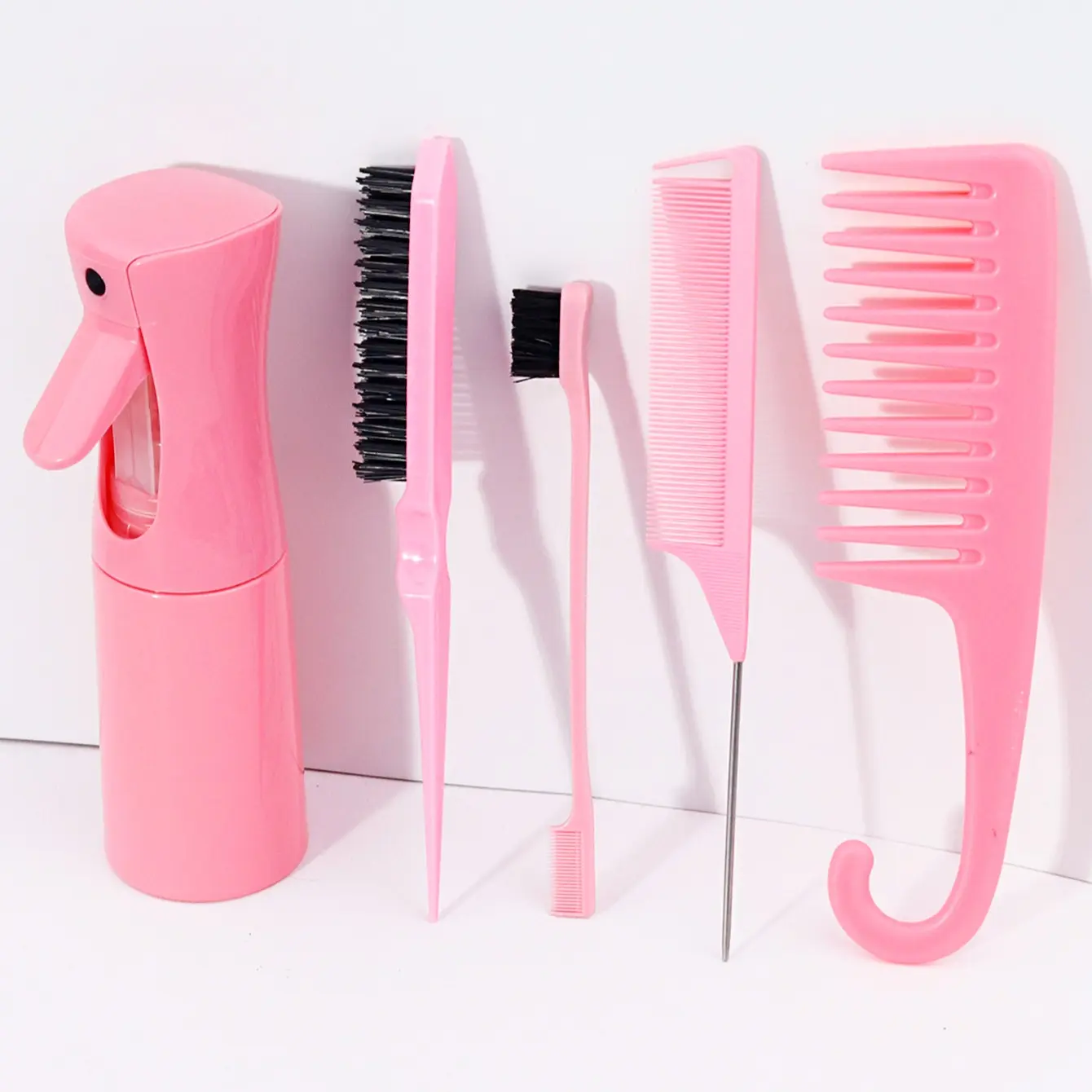 Professional Hair Styling Tool Set, Hairdressing Set, Styling Kit, Anti-Tangle Brush, Edge Control Brush, Wide Tooth Comb, Spray Bottle, Hook Design, Salon Tools