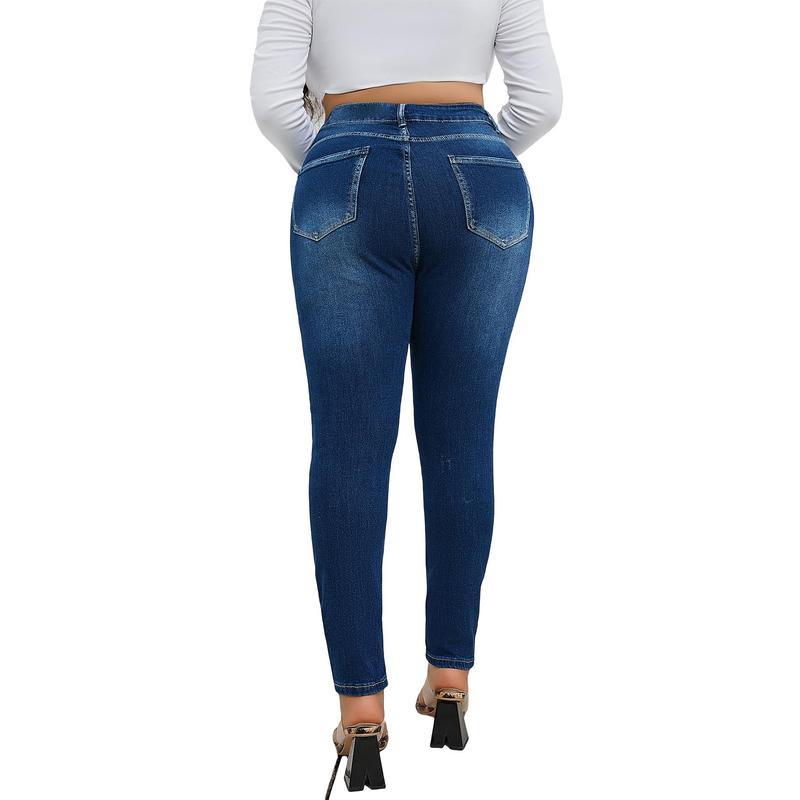 Women's Plus Size Stretchy Skinny Jeans, Ripped Distressed Denim, Basic Style Ankle-Length Denim Pants