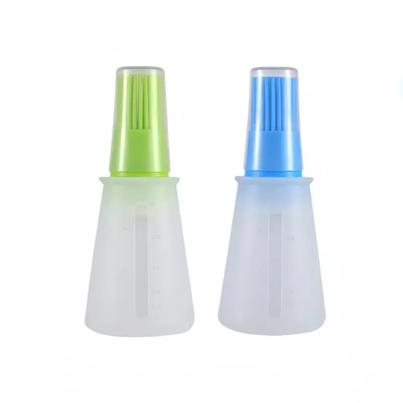 2-Pack Portable Silicone Oil Bottles with Brushes, Ideal for Grilling, Baking, Outdoor Cooking, Kitchen Essentials, Durable Plastic Design