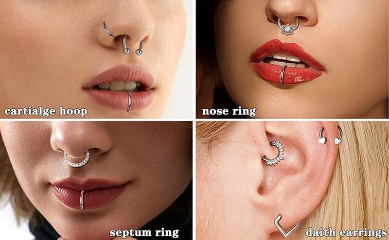 YADOCA 12pcs 16G Septum Rings for Women Men Hypoallergenic Surgical Steel Nose Piercings Jewelry Clicker Hinged Tragus Hoop Earrings CZ Love Nose Ring 8-10mm