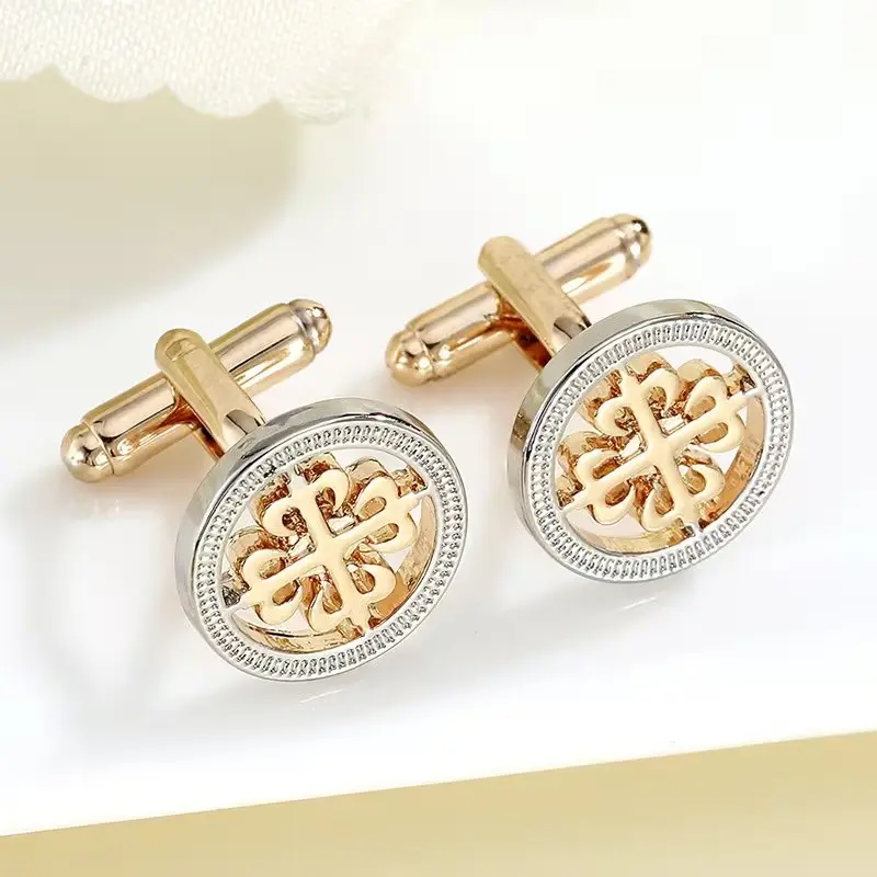 Vintage Alloy Enamel Cutout Pattern Cufflinks, Elegant Men's French Formal Accessories, Suitable for Business, Groom, Wedding, Banquet