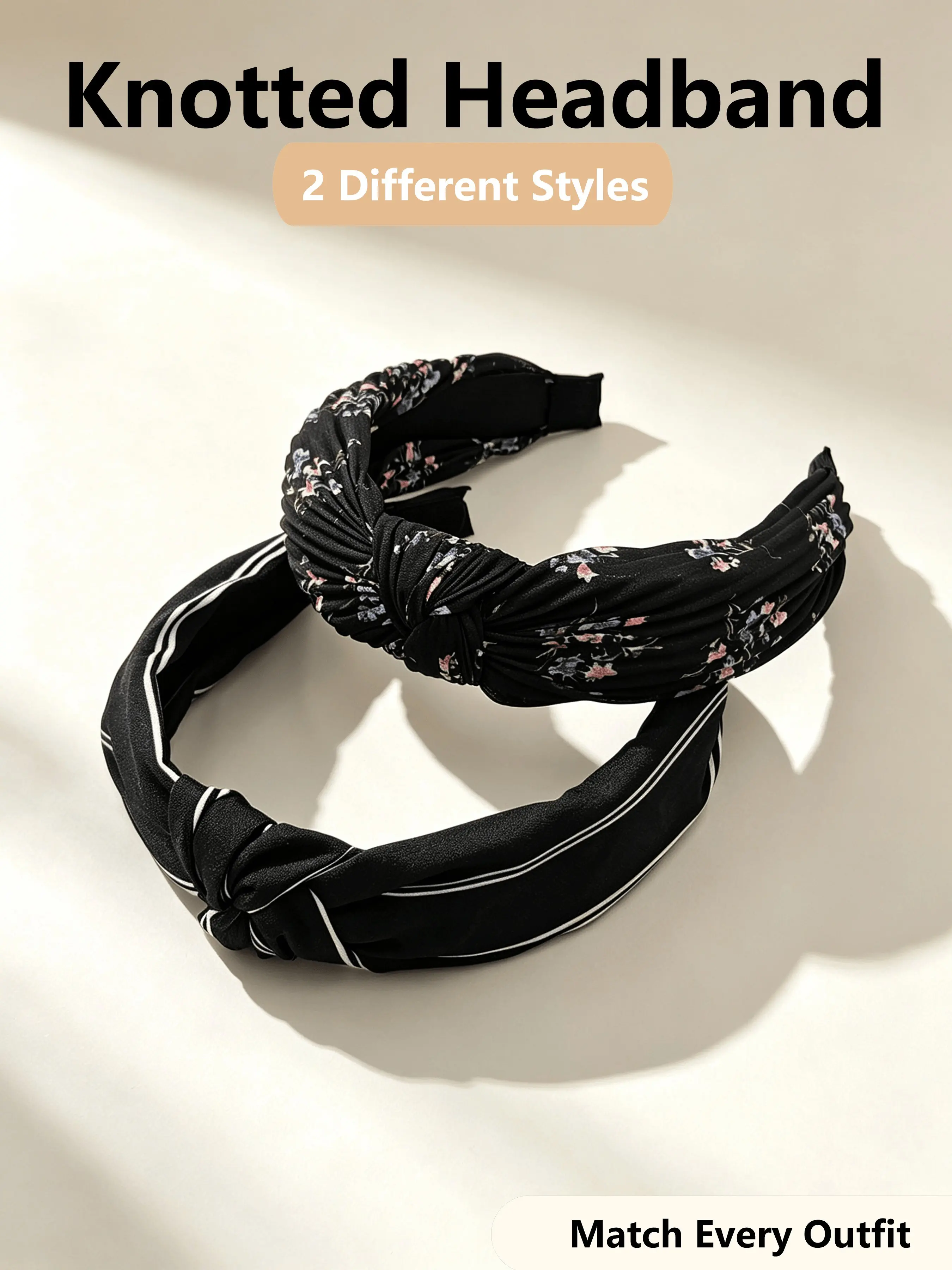 2-Piece Casual Hair Bands Set, Polyester Material, Knot Design, All-Over Print, Suitable for Daily Use, Makeup, Washing Face