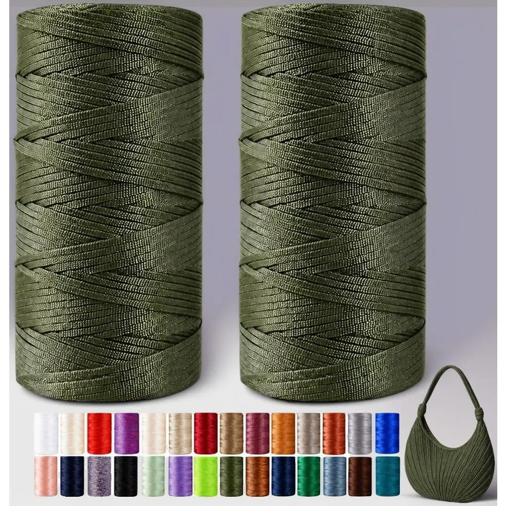 3mm x 540 Yds(2 x 270yd) Flat Ribbon Macrame Cord, Polyester Crochet Yarn, for Handbag Sun Hat Shoes Shopper Bag DIY Craft Projects, Adults Easy Starter Yarn for Knitting