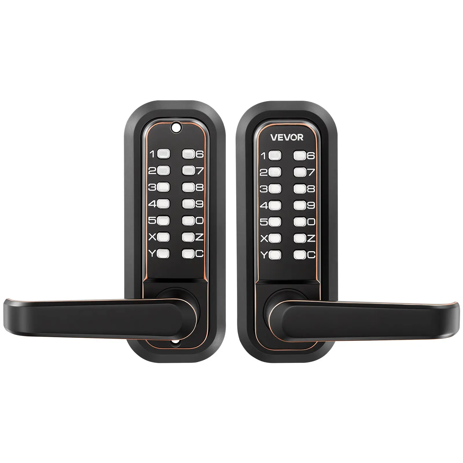 【DealsForYouDays】VEVOR Mechanical Keyless Entry Door Lock, 2.0 Code Upgrade, 4-7 Digits Code, Double-Sided Push Button Combination Keypad Door Lock with Handle, Auto Locking, for Indoor or Outdoor, Oil-Rubbed Bronze