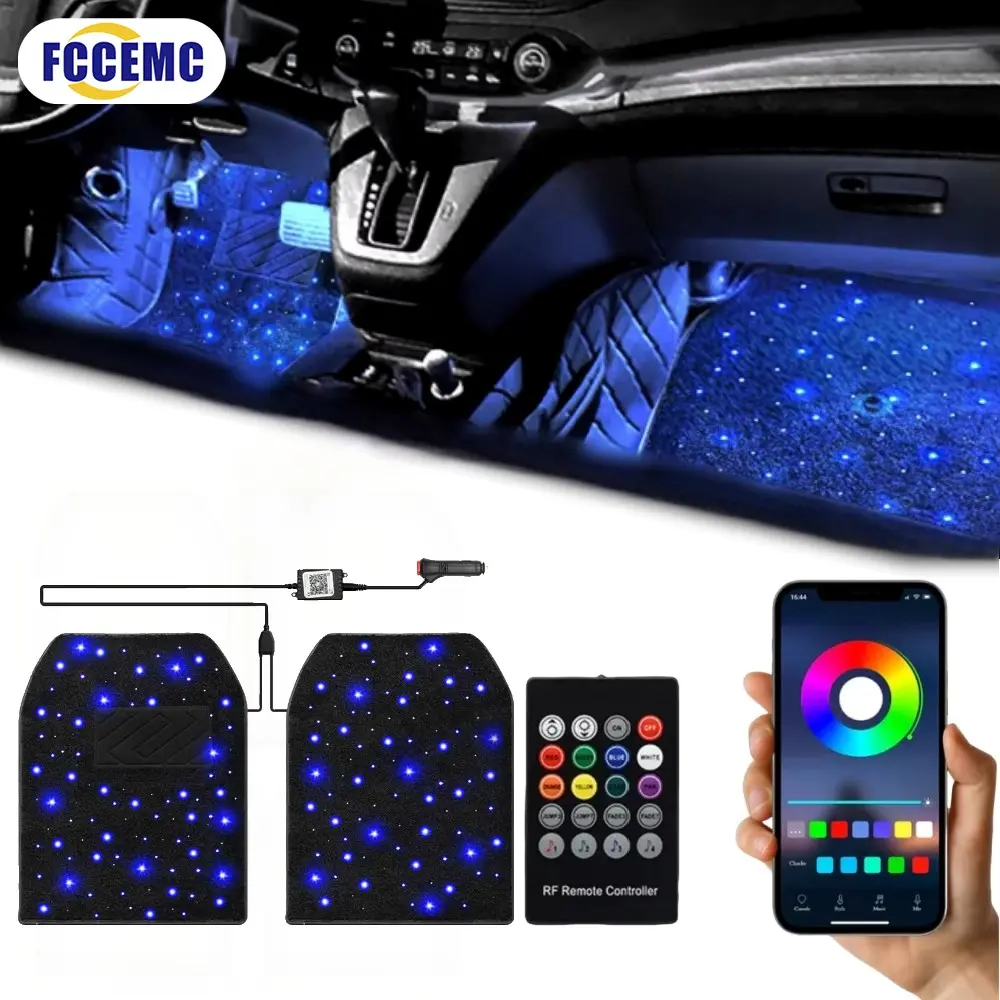Starlight LED Waterproof Car Foot Mat, APP Controlled Washable Fiber Optic Light, Universal Car Interior Decor RGB Ambient Light, Auto Interior Accessories