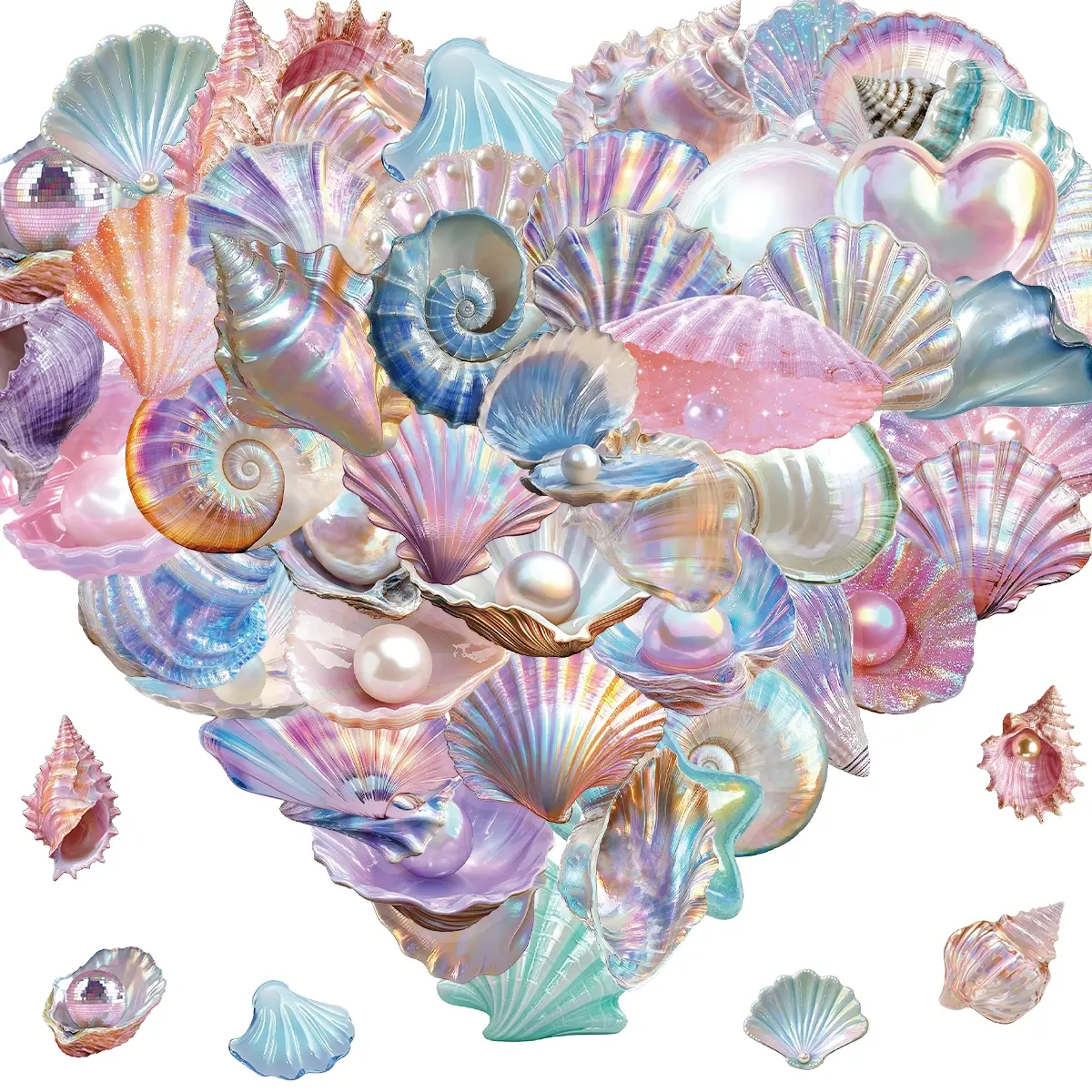 50PCS Transparent Pearl Stickers, Seashell Stickers for Scrapbooking, Water Bottle, Laptop, Waterproof Fashion Sea Sticker for Girls, Adults, Craft Lovers