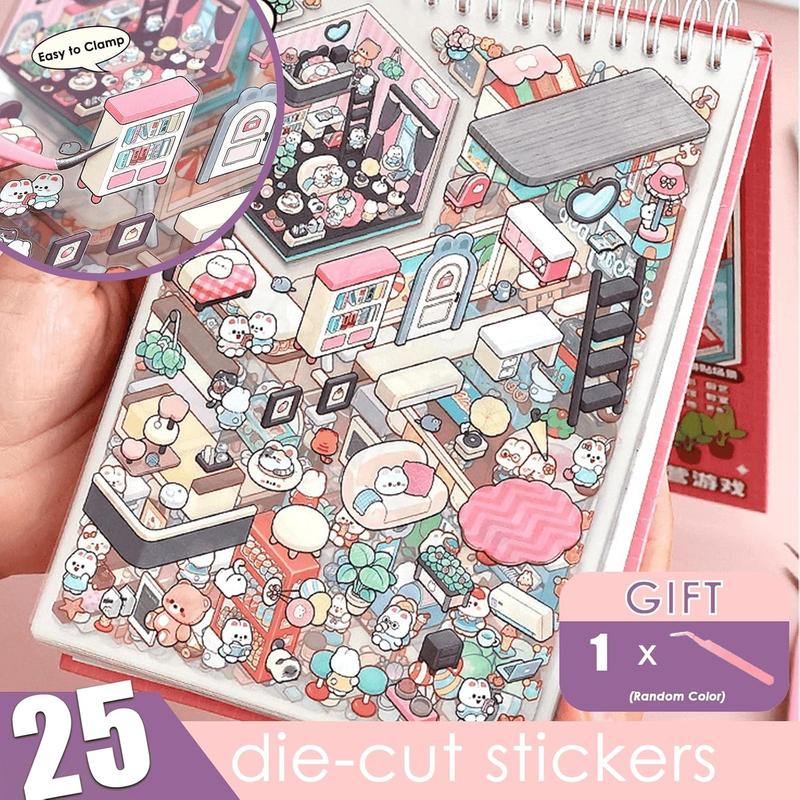 20 Sets DIY 3D House Sticker Scene for Adults, Cute Fun DIY Scenes Therapy Sticker, Crafts Party Favors Goodie Bags Stuffer, Gifts for Girls,Cute Art Stickers for Girls, Reusable Sticker, DIY Sticker Paper