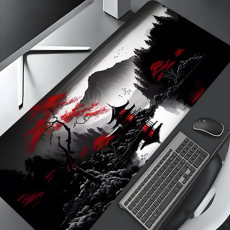Japanese Landscape Pattern Mouse Pad, Rectangle Gaming Mouse Pad, Non-slip Mousepad, Office Desk Keyboard Mouse Mat for Home Office Game Room Desk