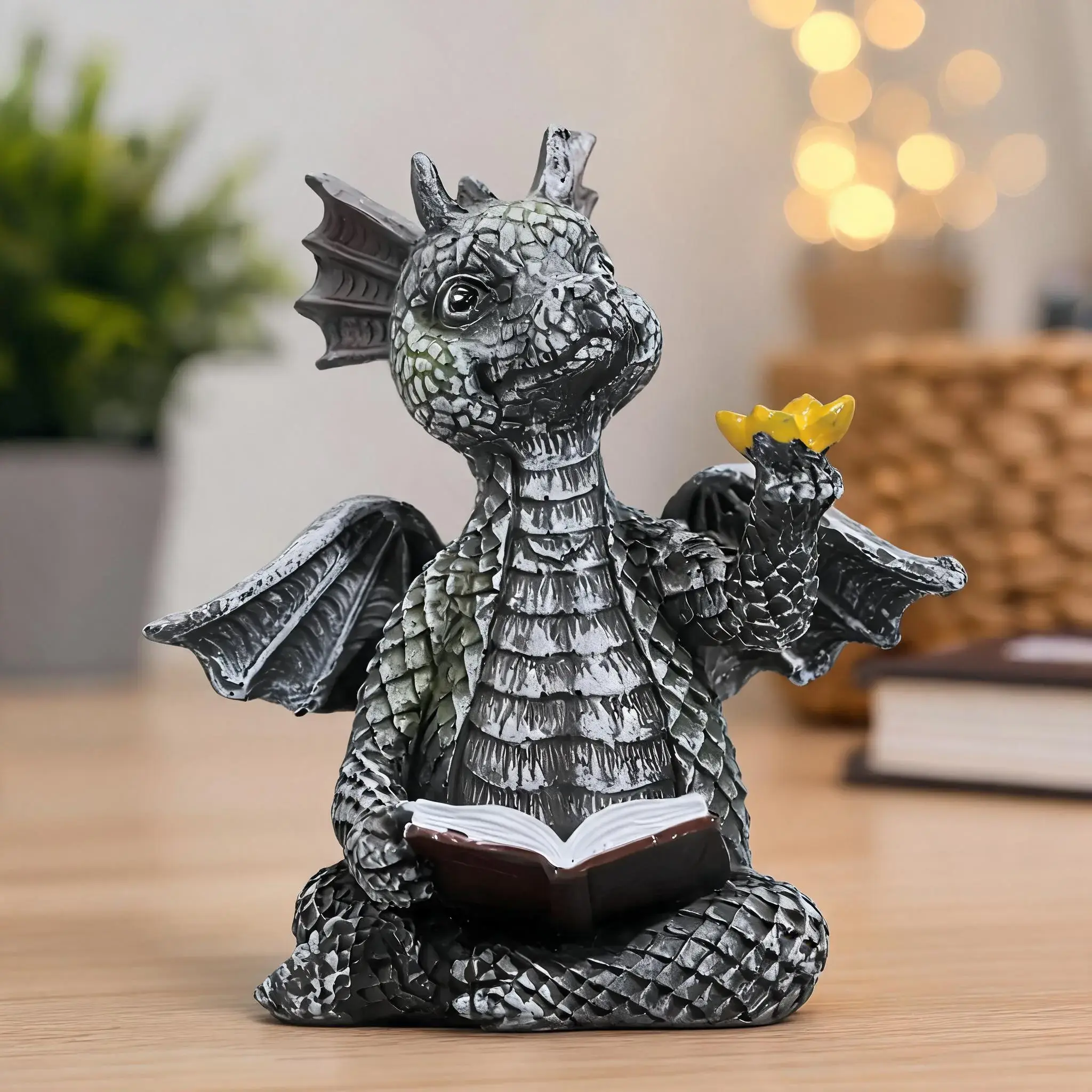 Cute Reading Dragon Statue, Creative Resin Desktop Decoration, Unique Home Office Bookshelf Ornament, Perfect Art Craft Gift for Dragon Lovers, Decor Figurine, Decorative Piece, Decoration Figure