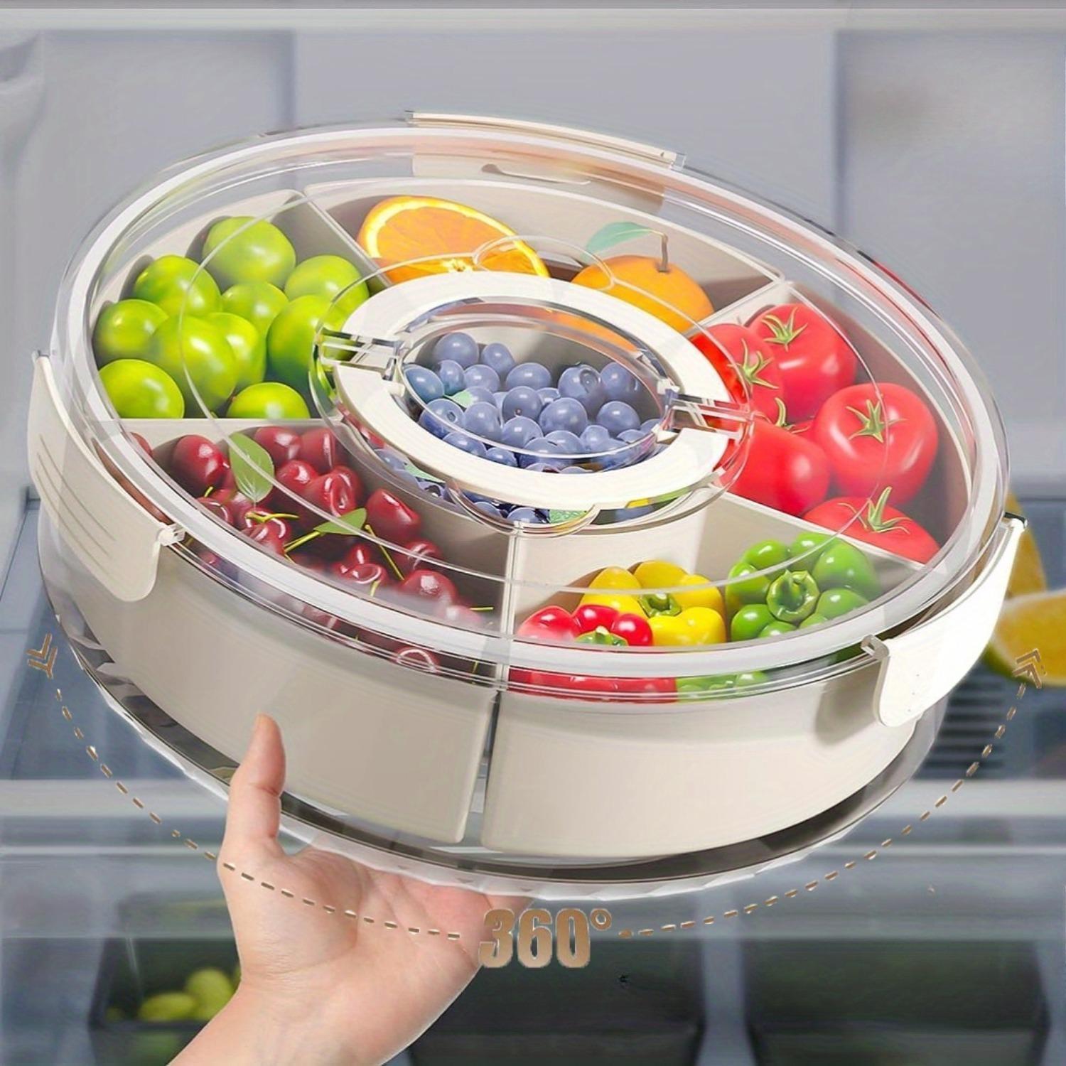 Modern Rotating Snack Biscuit Tray with Lid & Handle, 1 Box Multi-compartment Fruit & Vegetable Insulated Storage Box, Portable Snack Box for Home Kitchen Party Picnic, Reusable Containers, Multipurpose Food Organizer, Containers