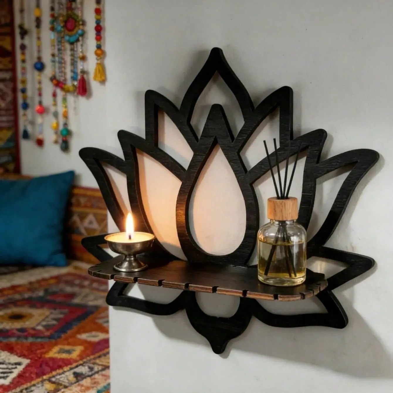 Lotus Cutout Wall Shelf, Minimalist Boho Aesthetic, Intricate Lotus Design, Matte Finish, Spiritual Nordic Decor, Calm Vibe