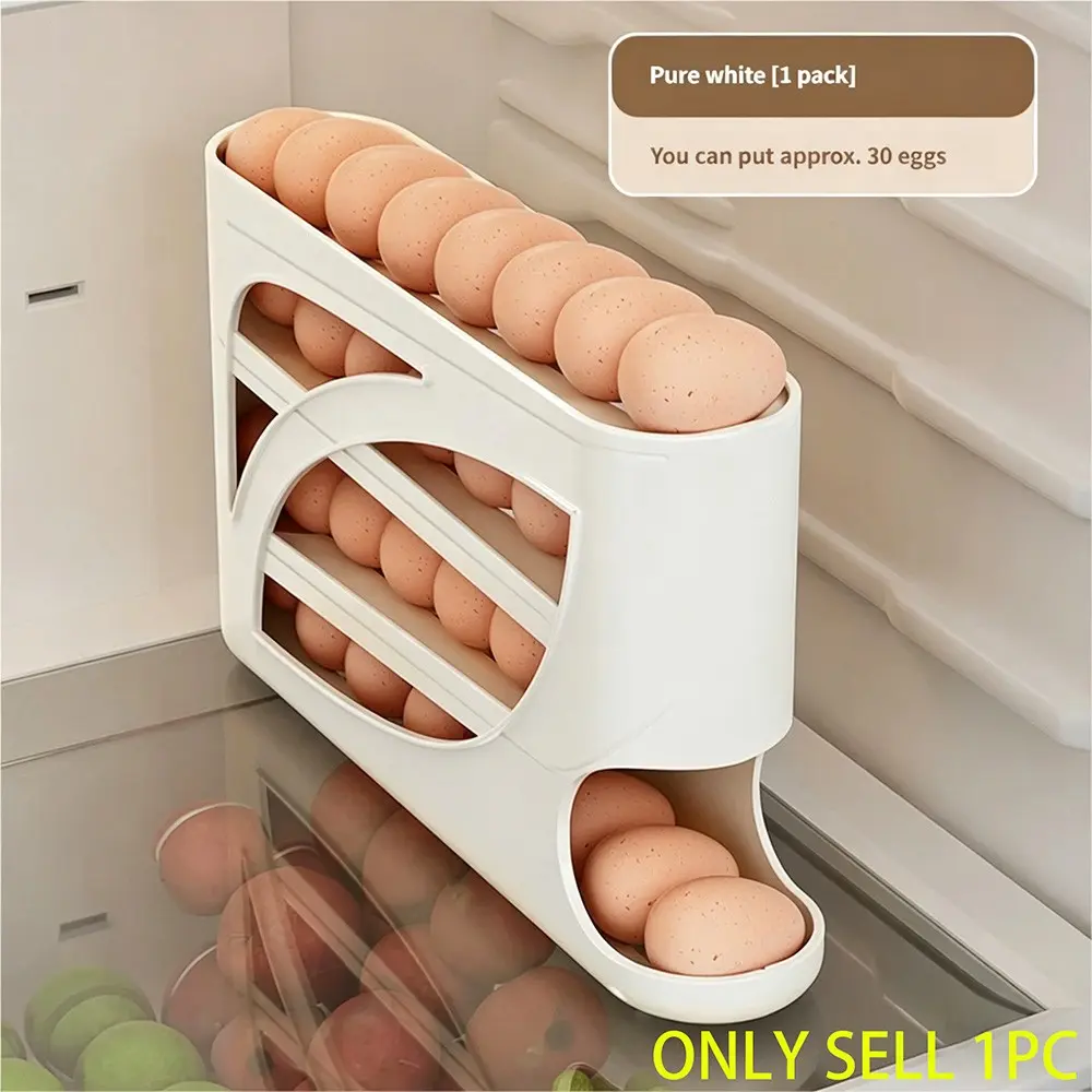 3-Layer Egg Storage Box, 1pc Box Large-Capacity Automatic Rolling Egg Holder, Kitchen Storage Organizer for Refrigerator