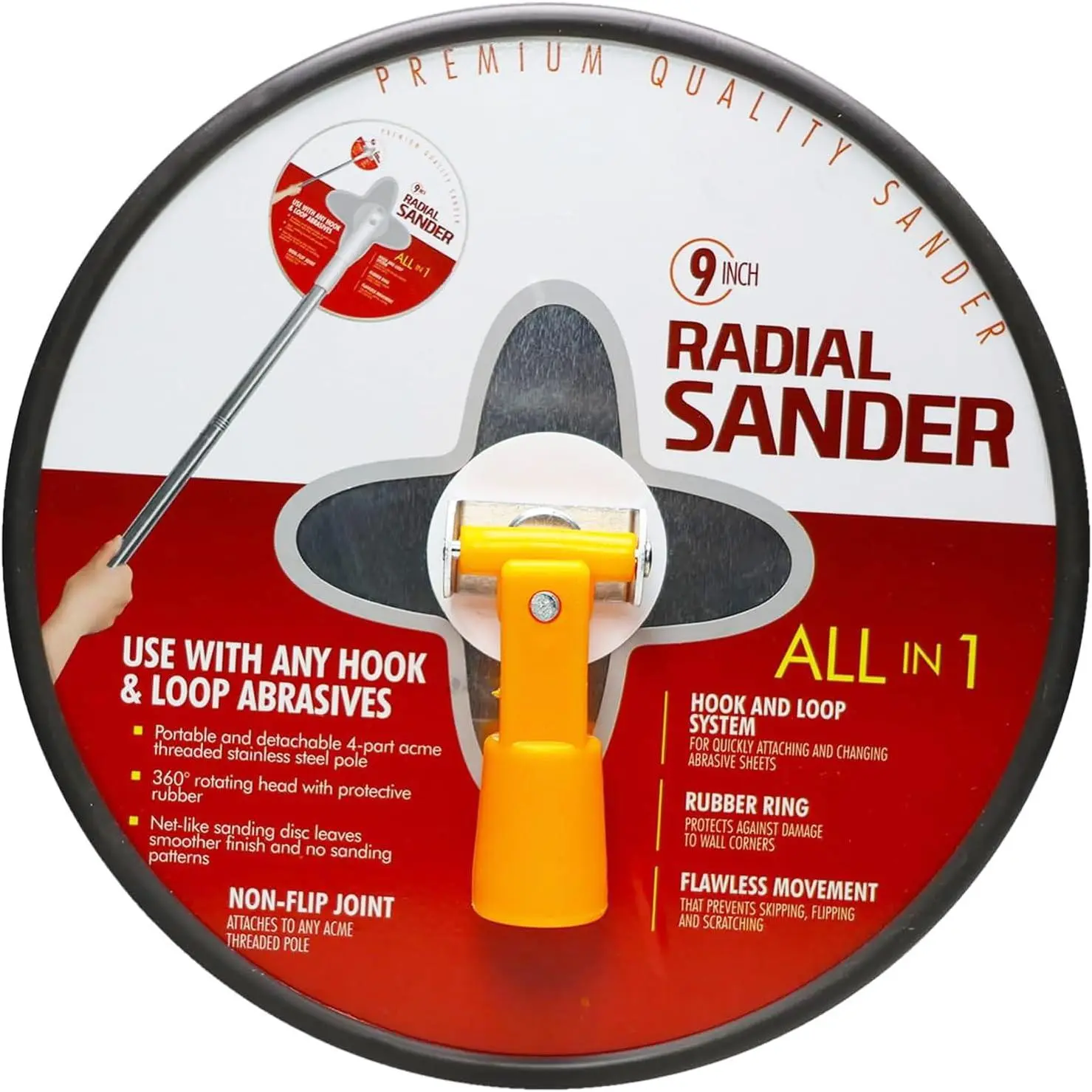 9" Sander with 360° Swivel Head - Manual Hand Sander for & Ceilings - Hook & Loop Sanding Pad for Wall, Polishing & Repair