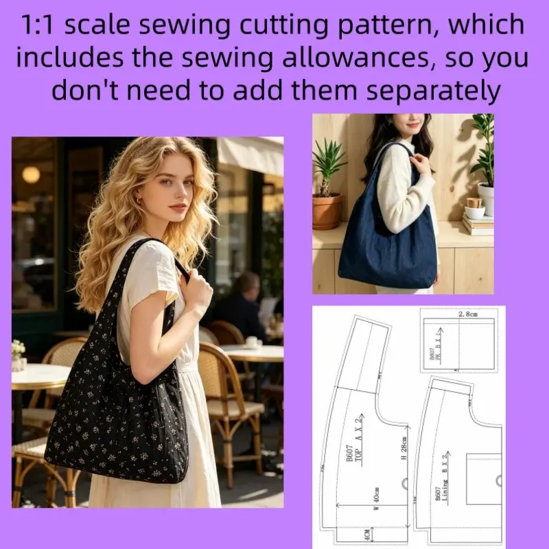 Handmade Bag Sewing Pattern, DIY Tote Bag Cutting Template, Customizable Fabric Design, Unique Personal Style, Not Finished Product