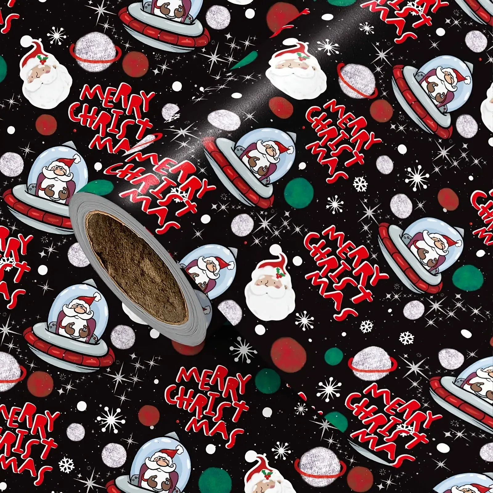 Space Christmas Theme Wrapping Paper, Background Santa & Cosmic Elements, Ideal for Holiday Gifts, 43.2cm X 500cm, Sci-Fi Lovers