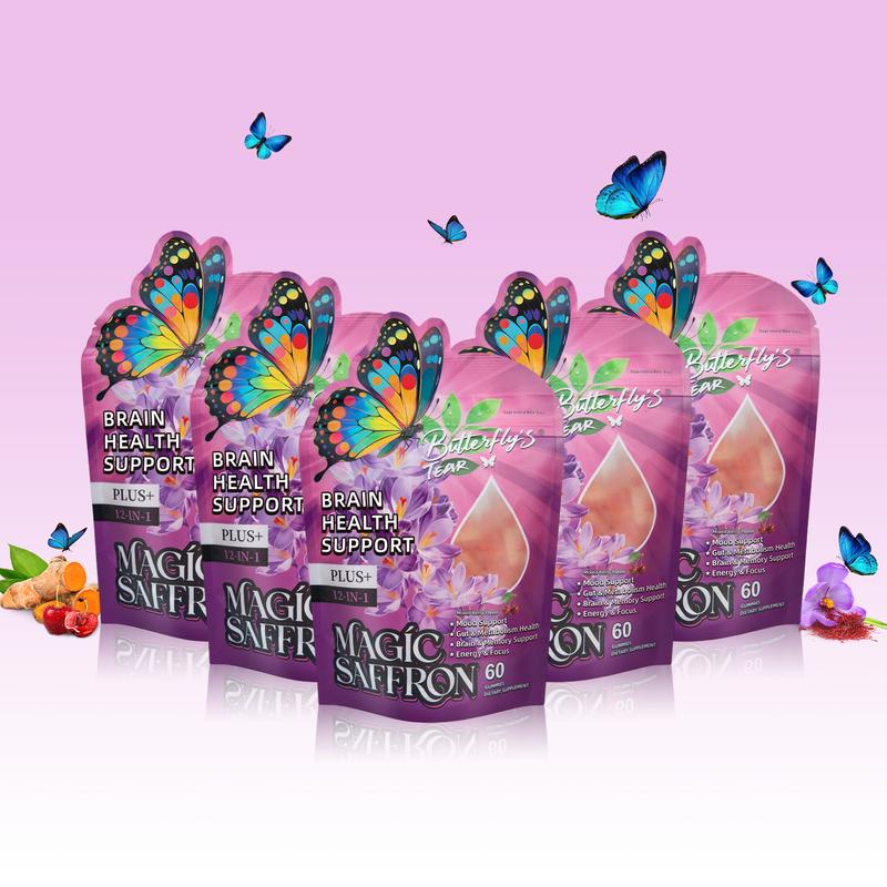 BUTTERFLY'S TEAR Magic Saffron Gummies – Mood, Brain & Focus Support with Saffron, Magnesium, Ashwagandha & Clove – 60 Gummies