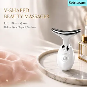 Betreasure portable face&neck beauty instrument, neck and face skin massage tool, household face and neck lifting and tightening massage instrument, essence introduction acoustic massage instrument, AA battery power supply (without battery), lady gift