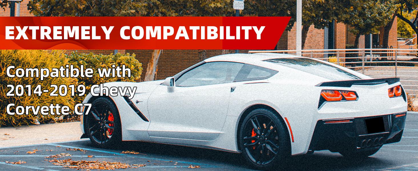 Rear Spoiler & Side Winglets Compatible with 2014-2019 Chevy Corvette C7 Exterior Rear Spoiler Wing Tail Roof Top Lid Stage 2 Style