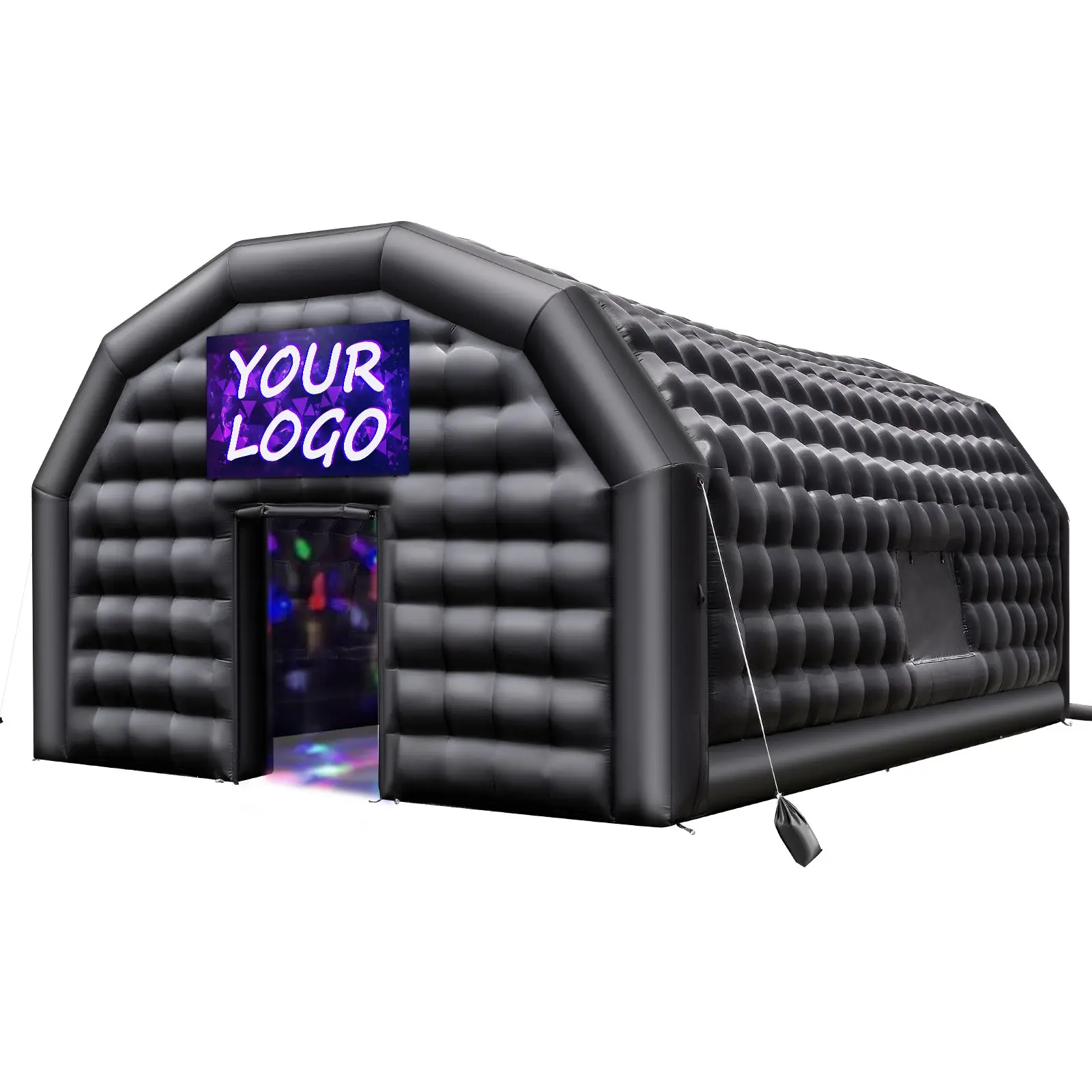 VEVOR Inflatable Nightclub Tent, 26.2x19.7x13.1 ft Ventilated Air Cube House with 1100W Blower Sandbag & 2 Windows, Event-Use Structure for Birthday Wedding Party Fun (Blower Power Included)
