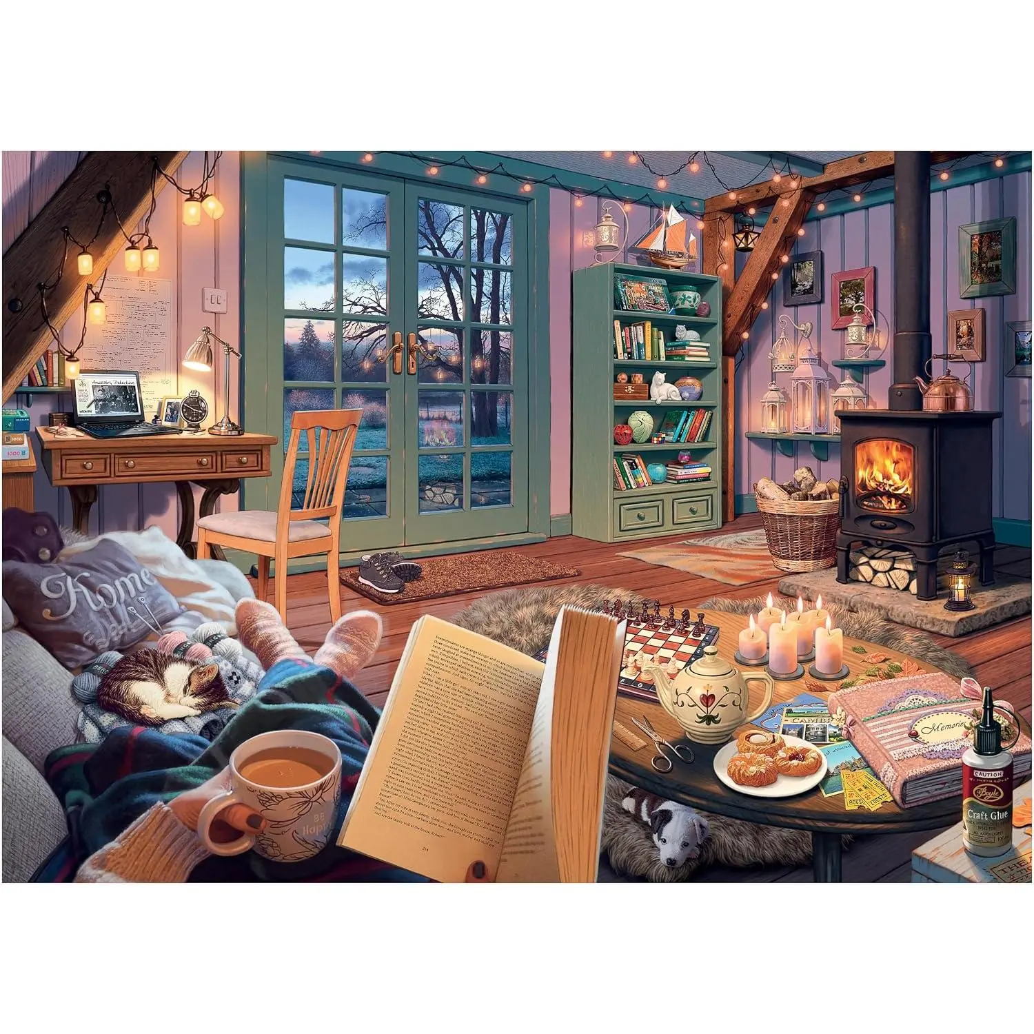 500-Piece Large Format Adult Jigsaw Puzzle - Bright Serene Vibe Tea & Good Book Scene, Premium Eco-Friendly Wood, Healthy & Odor-Free, Strong Bite Properties, Leisure & Entertainment Home Decor Supply, Dry Wipe Compatible